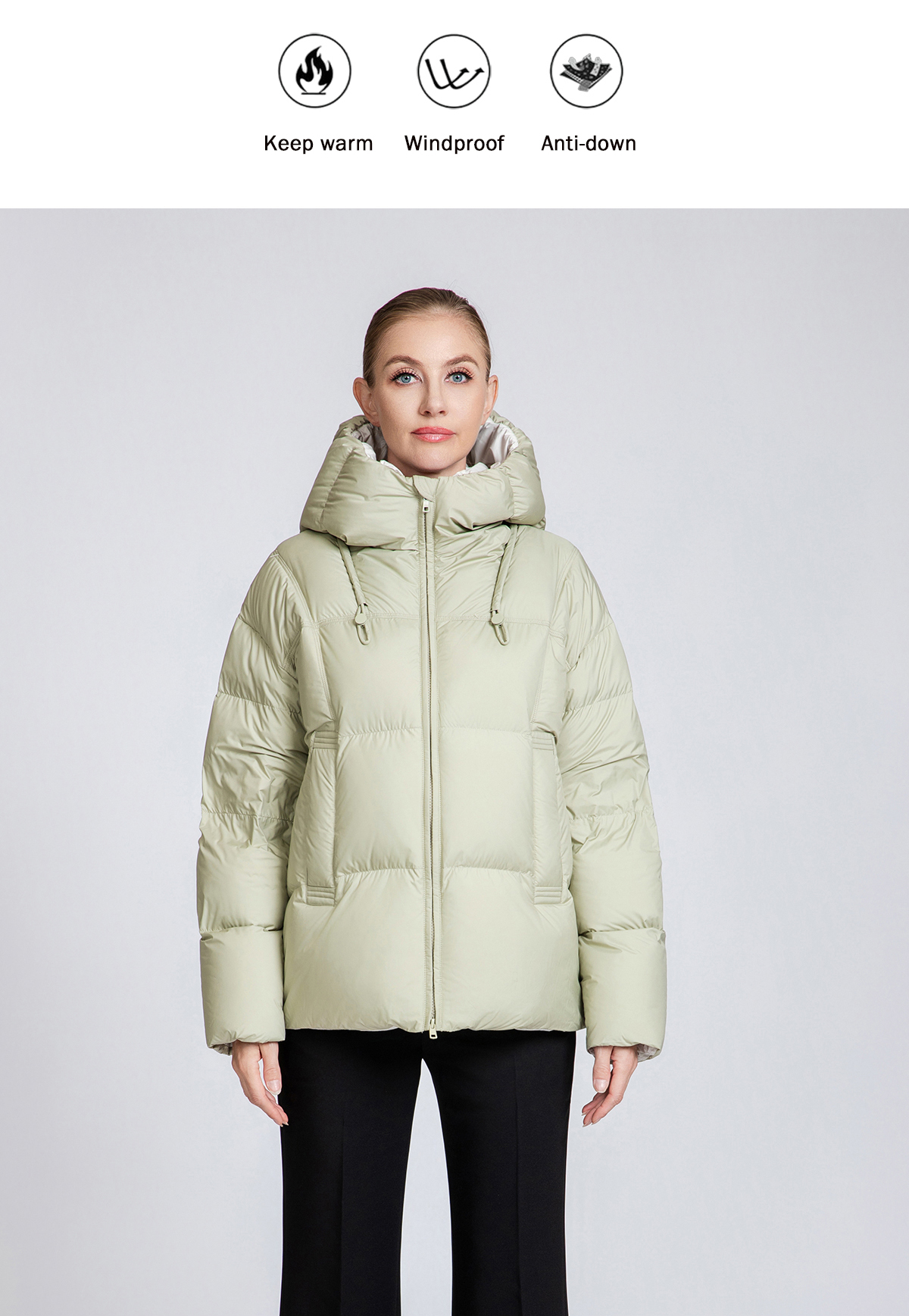 Women's Short Hooded 90% Duck Down Jacket - Comfort Fit