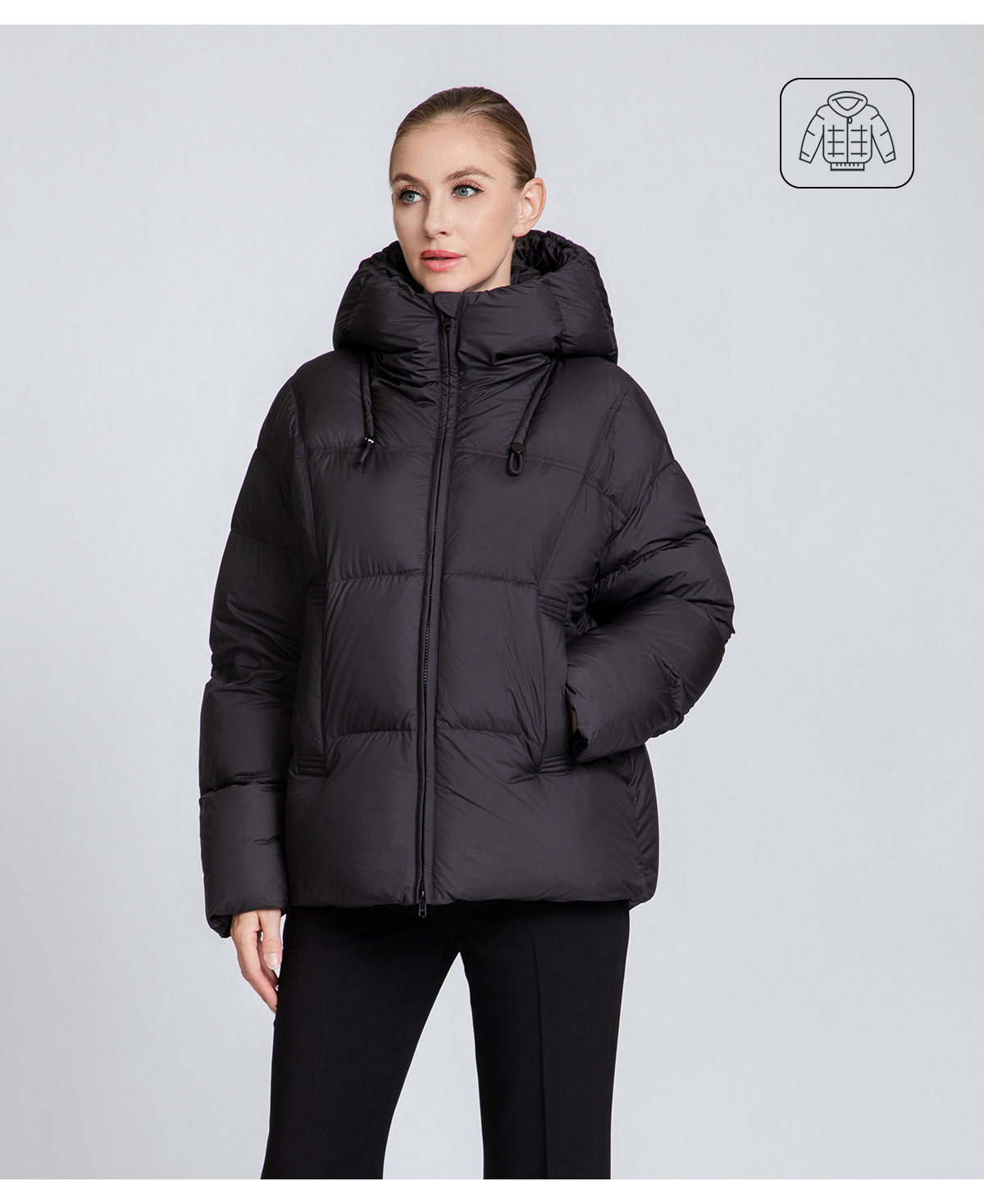 Women's Short Hooded 90% Duck Down Jacket - Comfort Fit