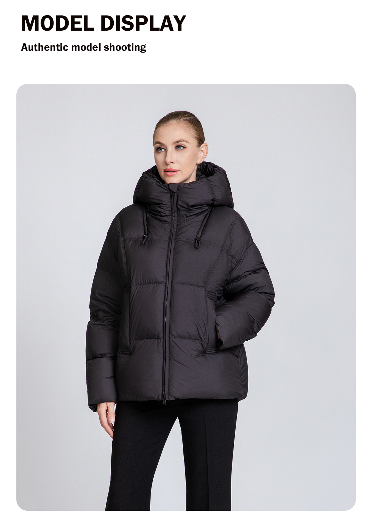 Women's Short Hooded 90% Duck Down Jacket - Comfort Fit