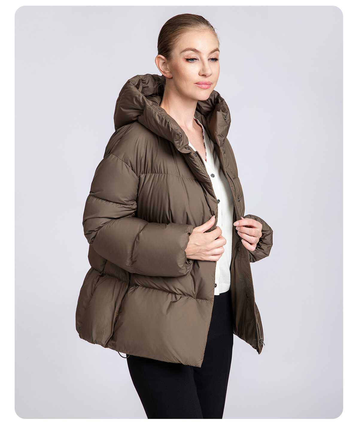 Women's Minimalist Short Hooded 90% Duck Down Jacket for Women