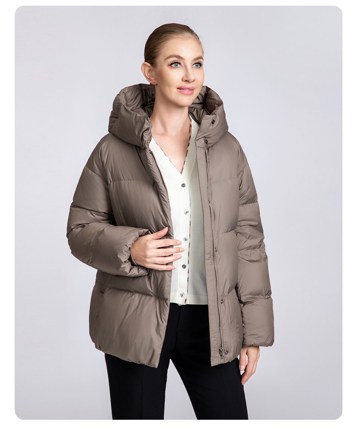 Women's Minimalist Short Hooded 90% Duck Down Jacket for Women