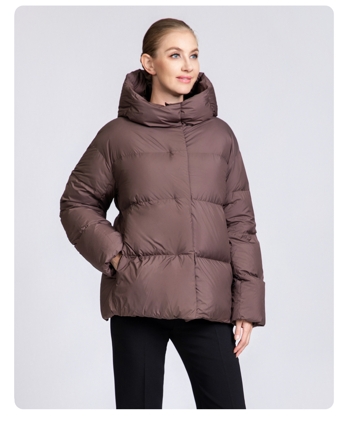 Women's Minimalist Short Hooded 90% Duck Down Jacket for Women
