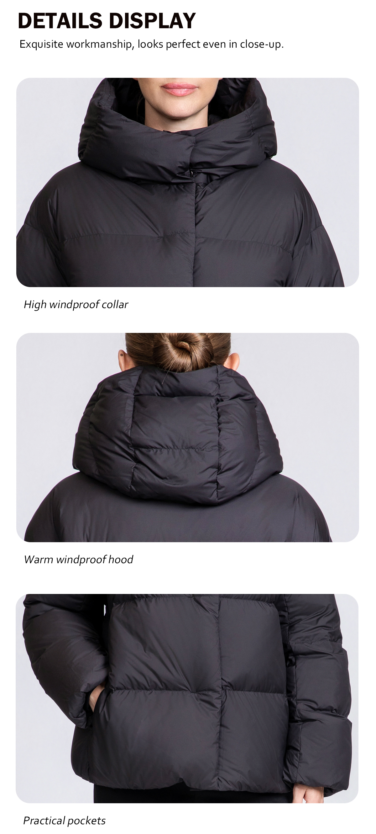 Women's Minimalist Short Hooded 90% Duck Down Jacket for Women