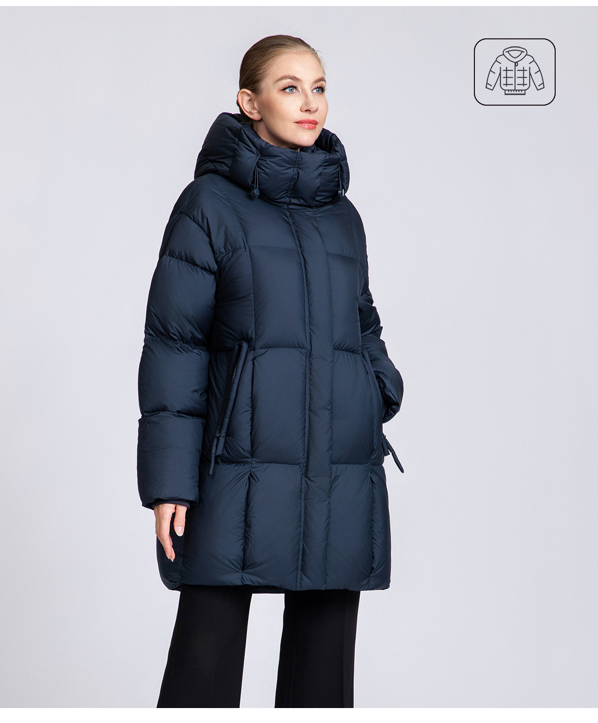 Women's Mid-Length Minimalist 90% Duck Down Hooded Jacket