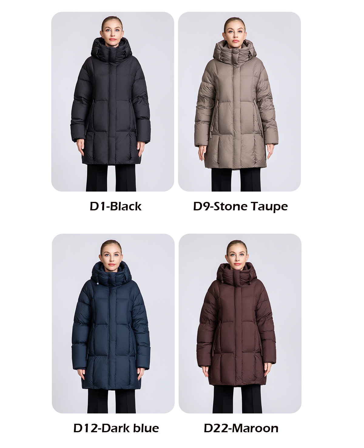 Women's Mid-Length Minimalist 90% Duck Down Hooded Jacket