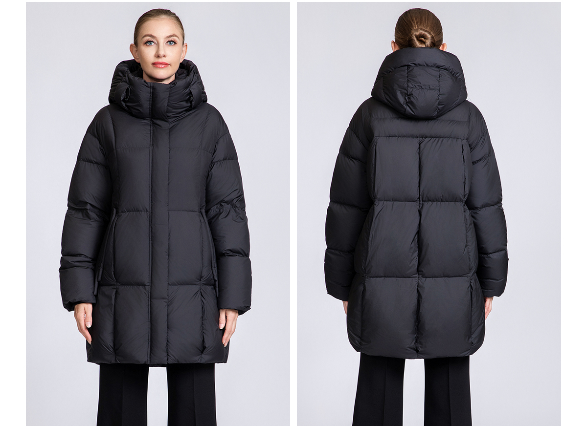 Women's Mid-Length Minimalist 90% Duck Down Hooded Jacket