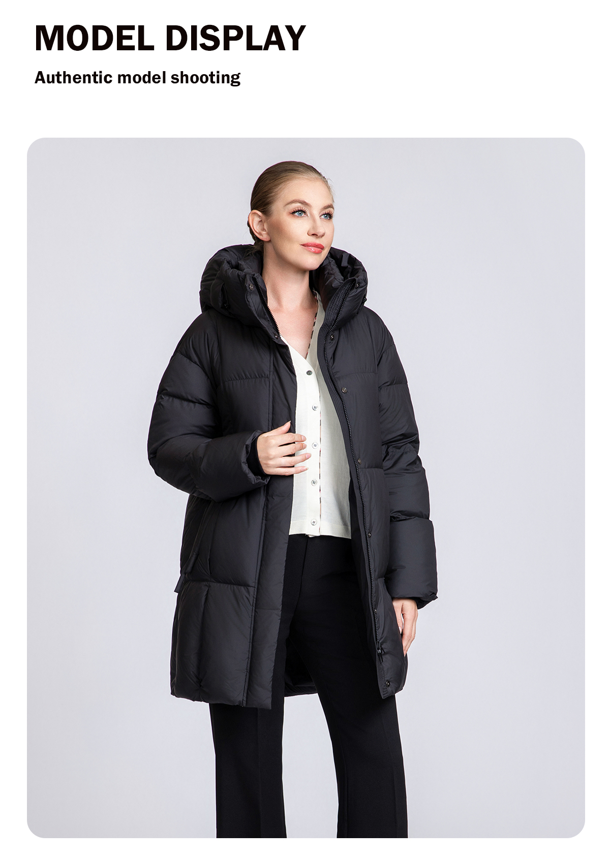 Women's Mid-Length Minimalist 90% Duck Down Hooded Jacket