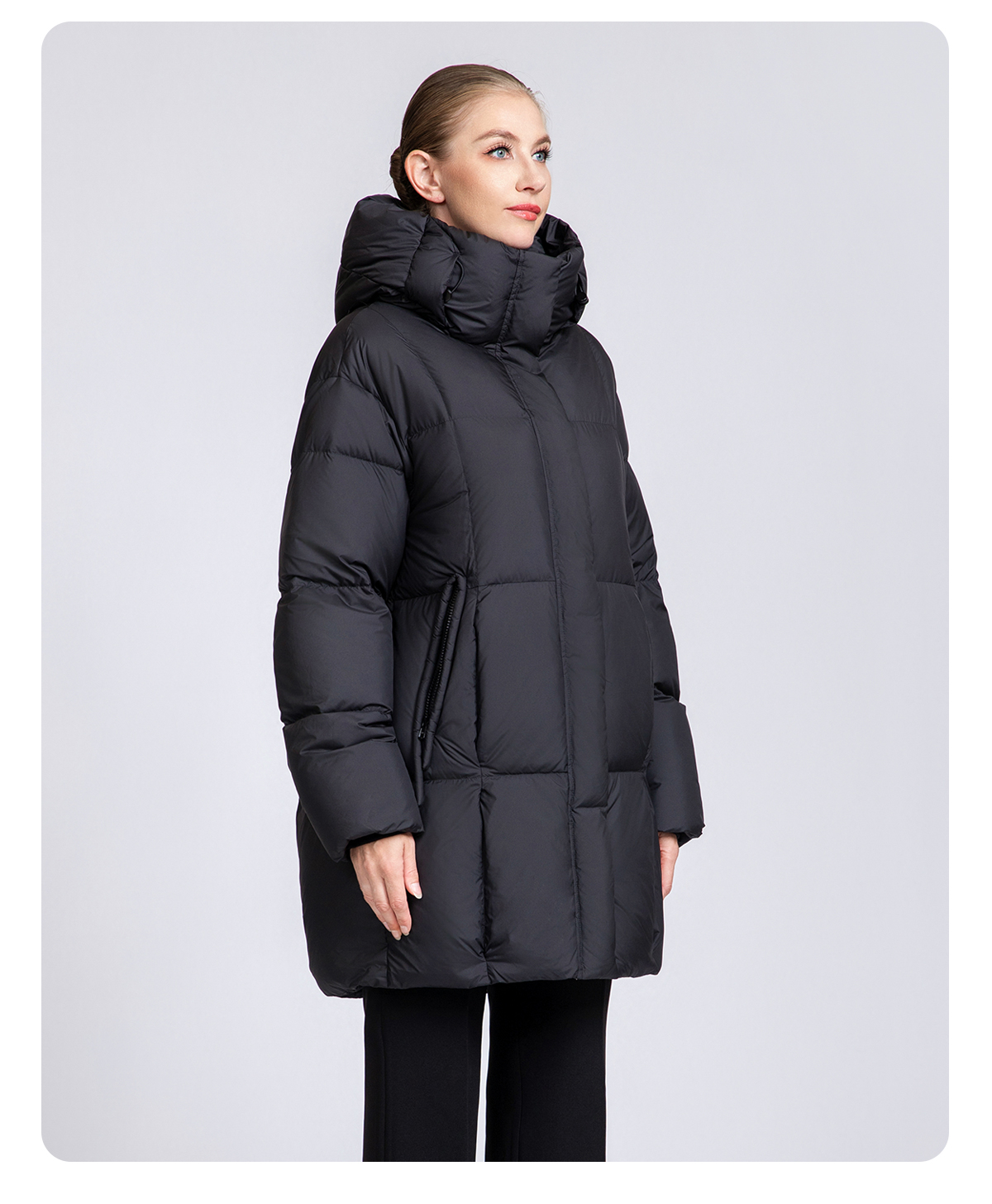 Women's Mid-Length Minimalist 90% Duck Down Hooded Jacket