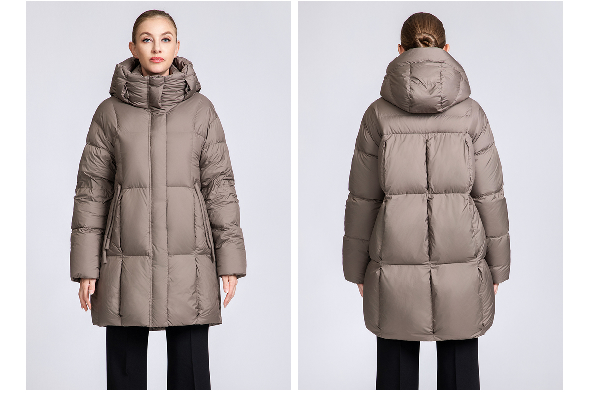 Women's Mid-Length Minimalist 90% Duck Down Hooded Jacket