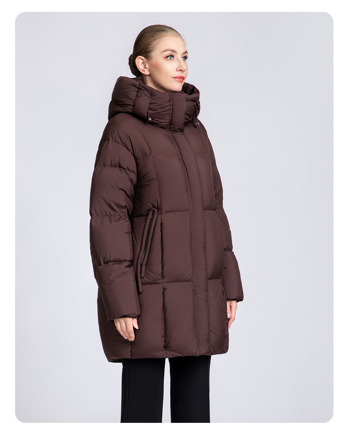Women's Mid-Length Minimalist 90% Duck Down Hooded Jacket