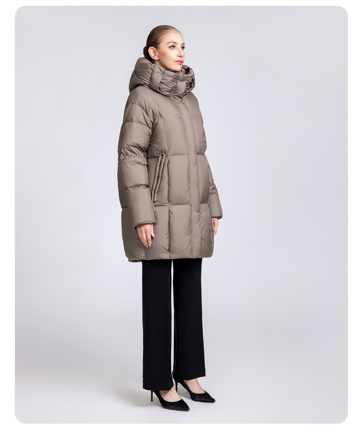 Women's Mid-Length Minimalist 90% Duck Down Hooded Jacket