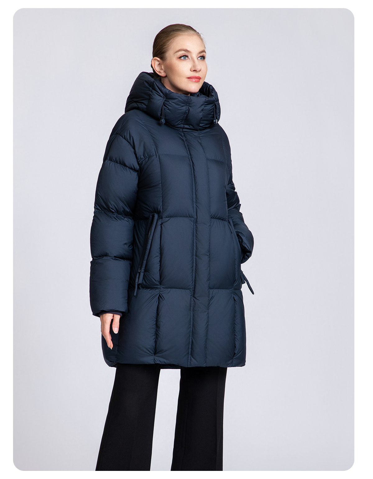 Women's Mid-Length Minimalist 90% Duck Down Hooded Jacket
