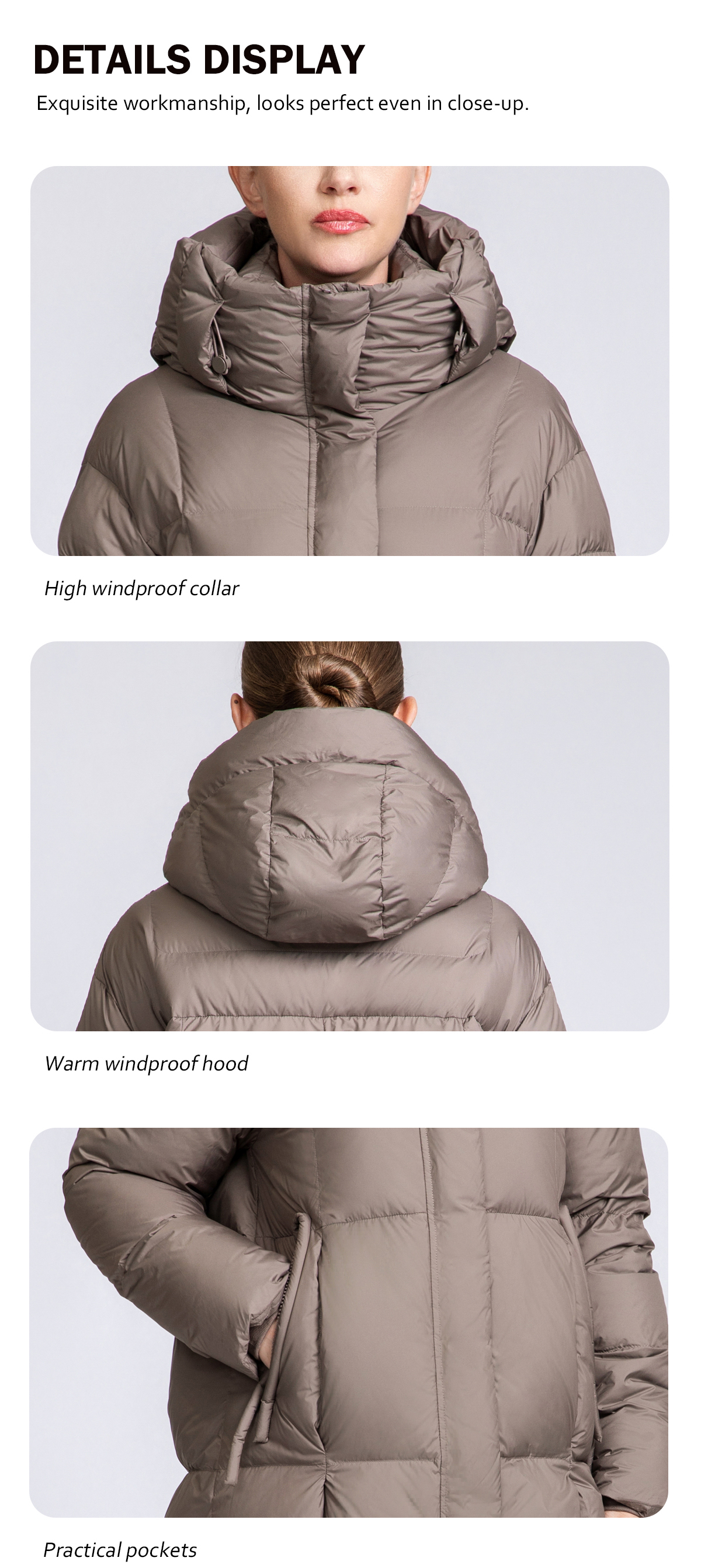 Women's Mid-Length Minimalist 90% Duck Down Hooded Jacket