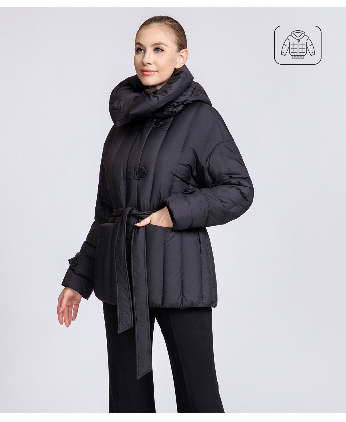 Women's Belted Short Hooded 90% Duck Down Jacket