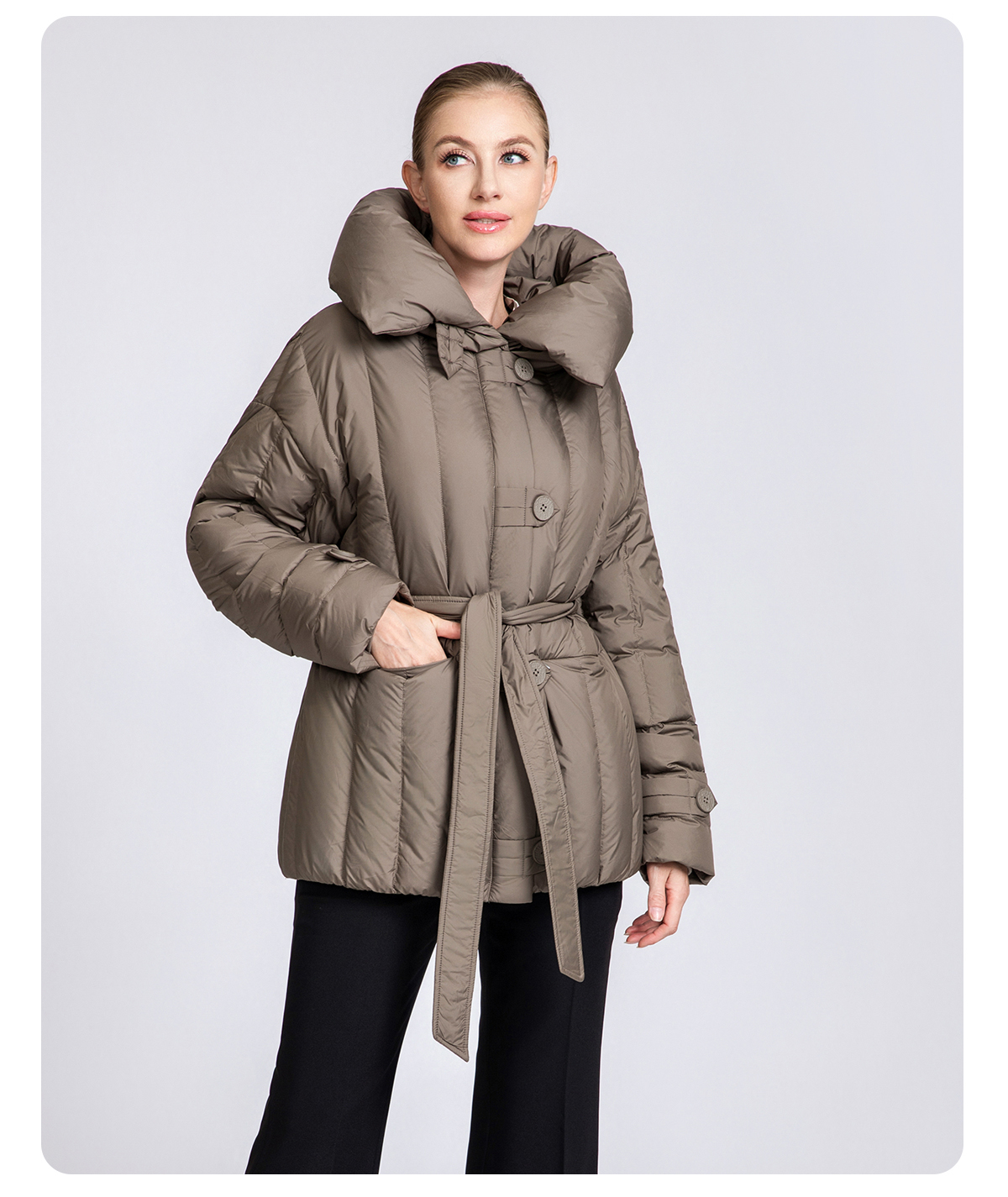 Women's Belted Short Hooded 90% Duck Down Jacket