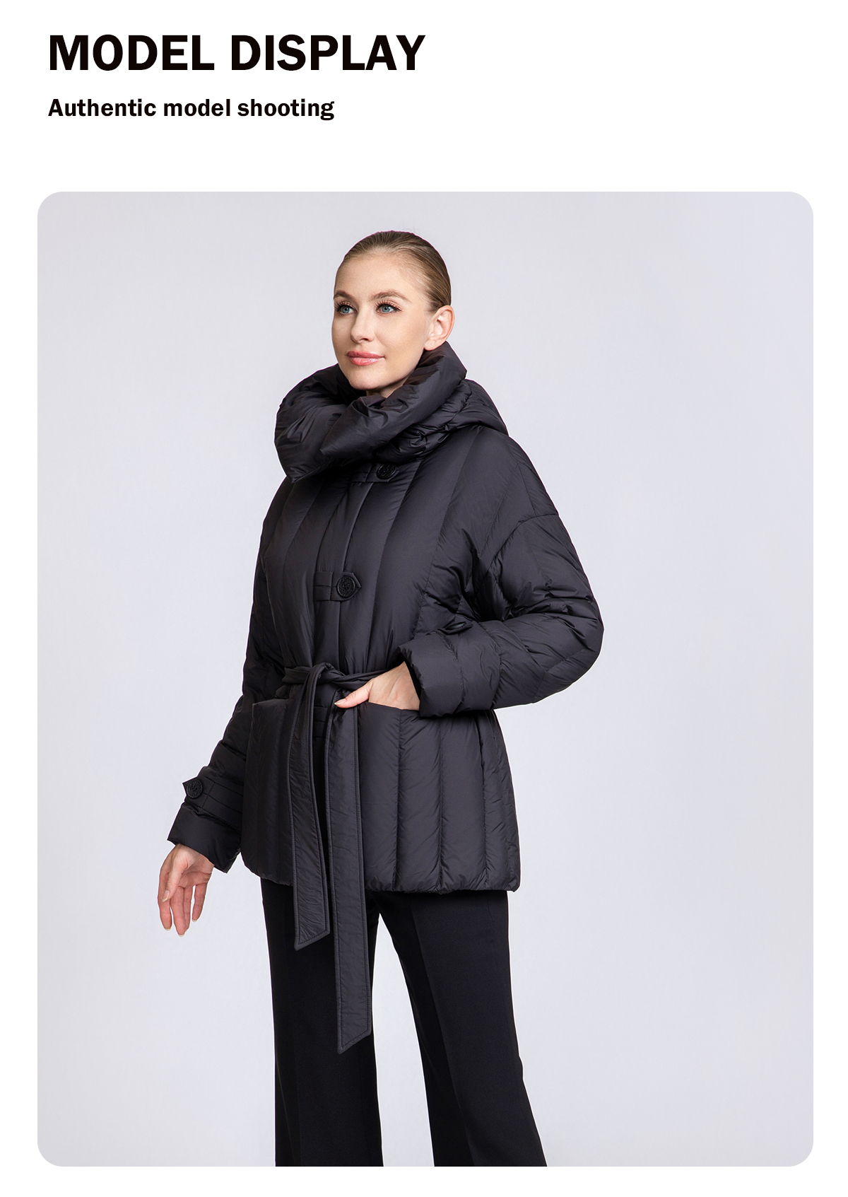 Women's Belted Short Hooded 90% Duck Down Jacket