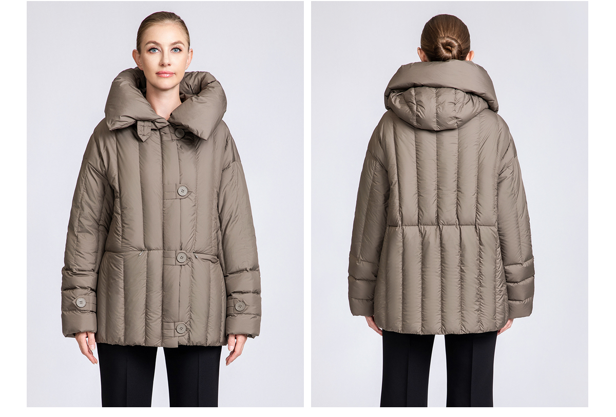 Women's Belted Short Hooded 90% Duck Down Jacket