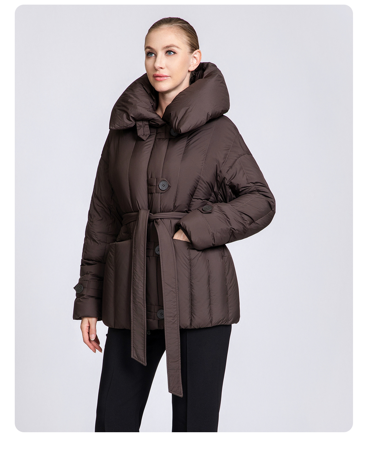 Women's Belted Short Hooded 90% Duck Down Jacket