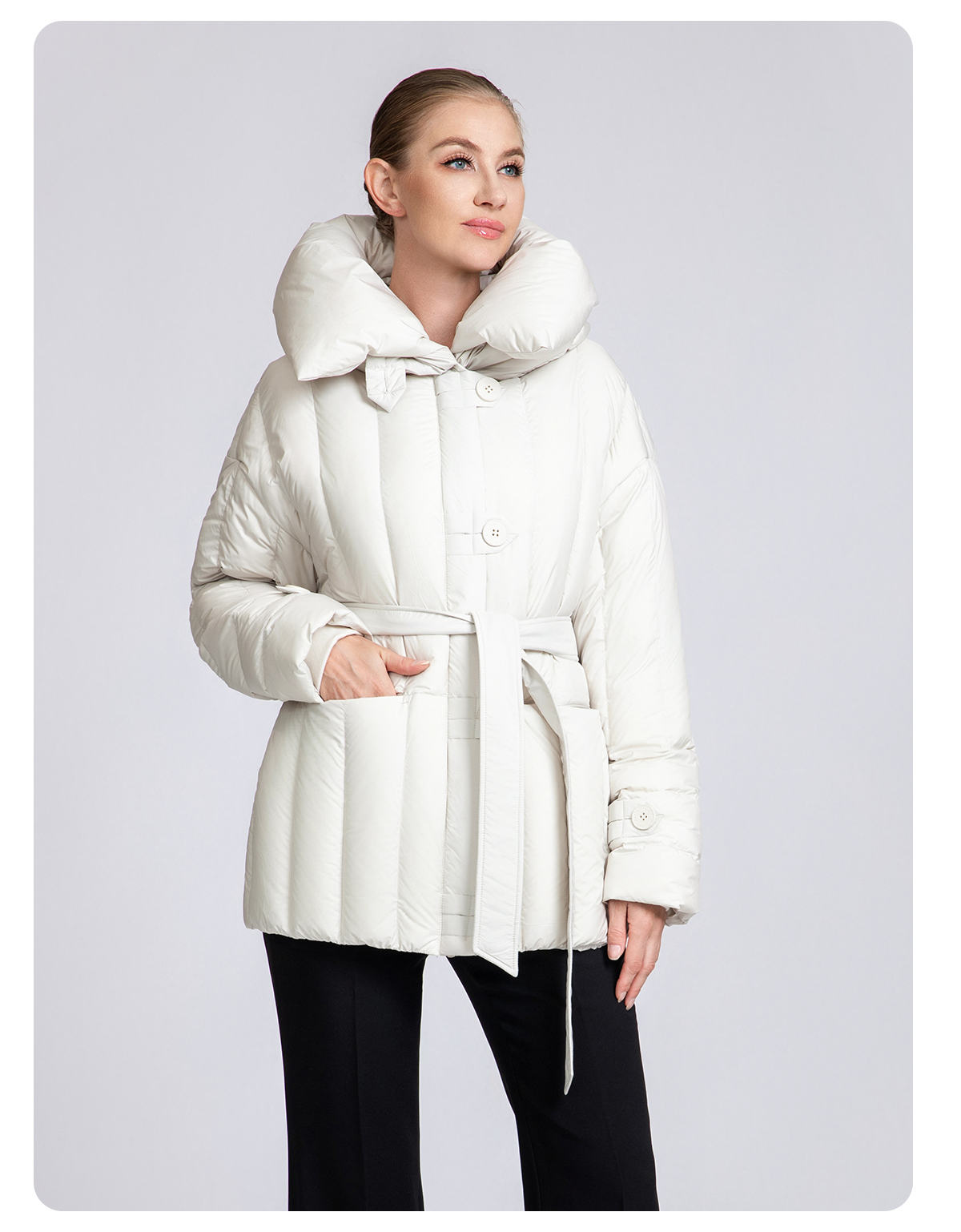 Women's Belted Short Hooded 90% Duck Down Jacket