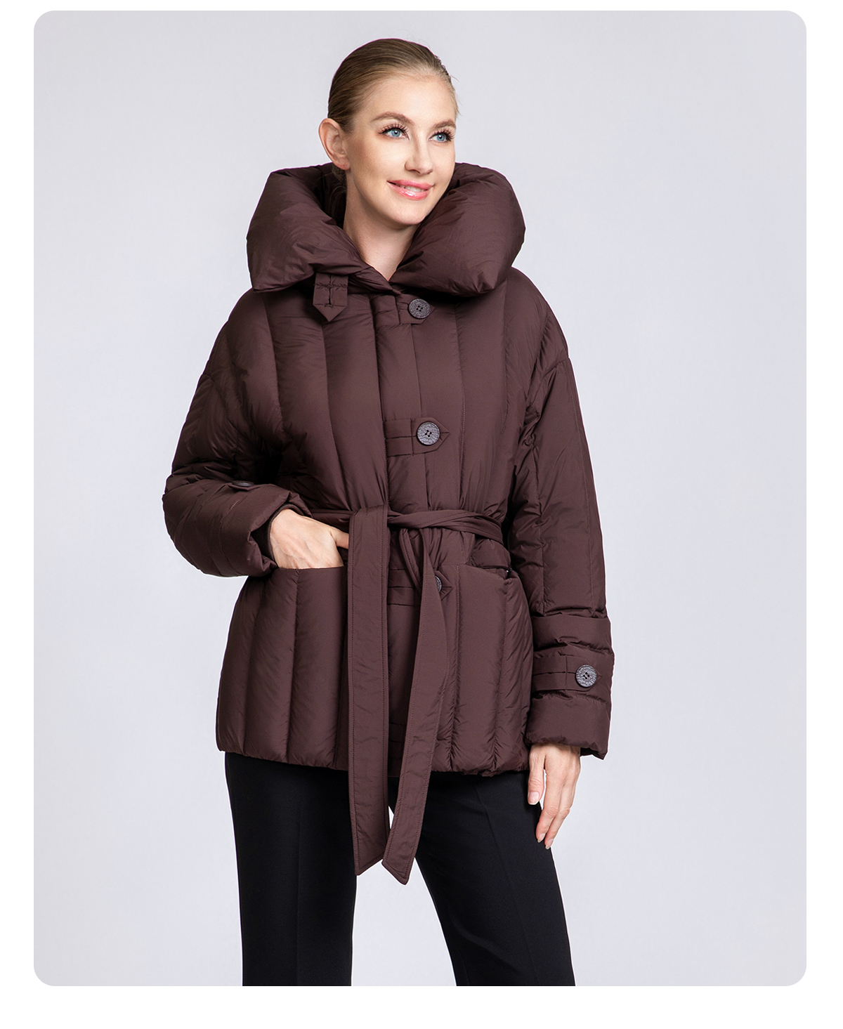 Women's Belted Short Hooded 90% Duck Down Jacket