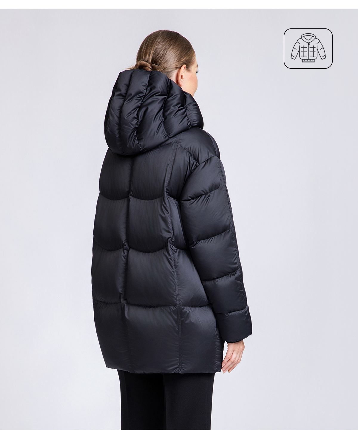 Women's Mid-Length Box Quilted 90% Duck Down Hooded Jacket