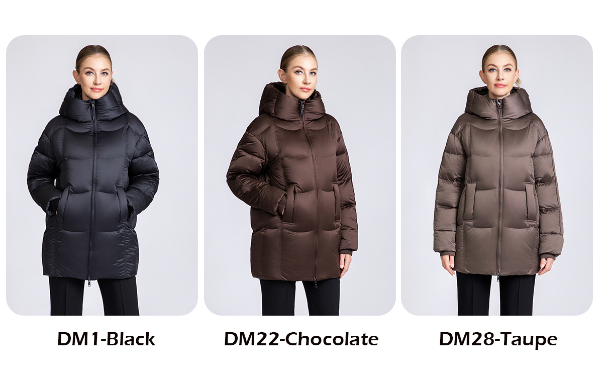 Women's Mid-Length Box Quilted 90% Duck Down Hooded Jacket
