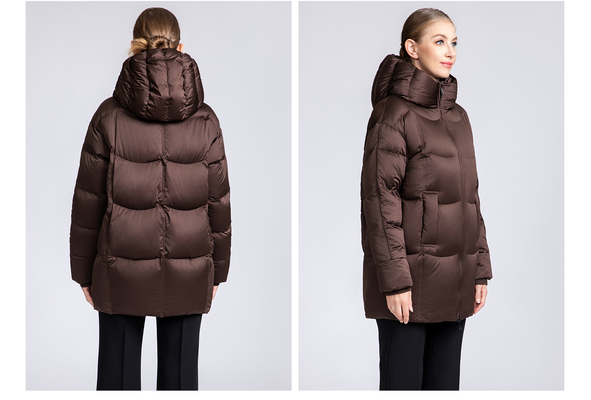 Women's Mid-Length Box Quilted 90% Duck Down Hooded Jacket