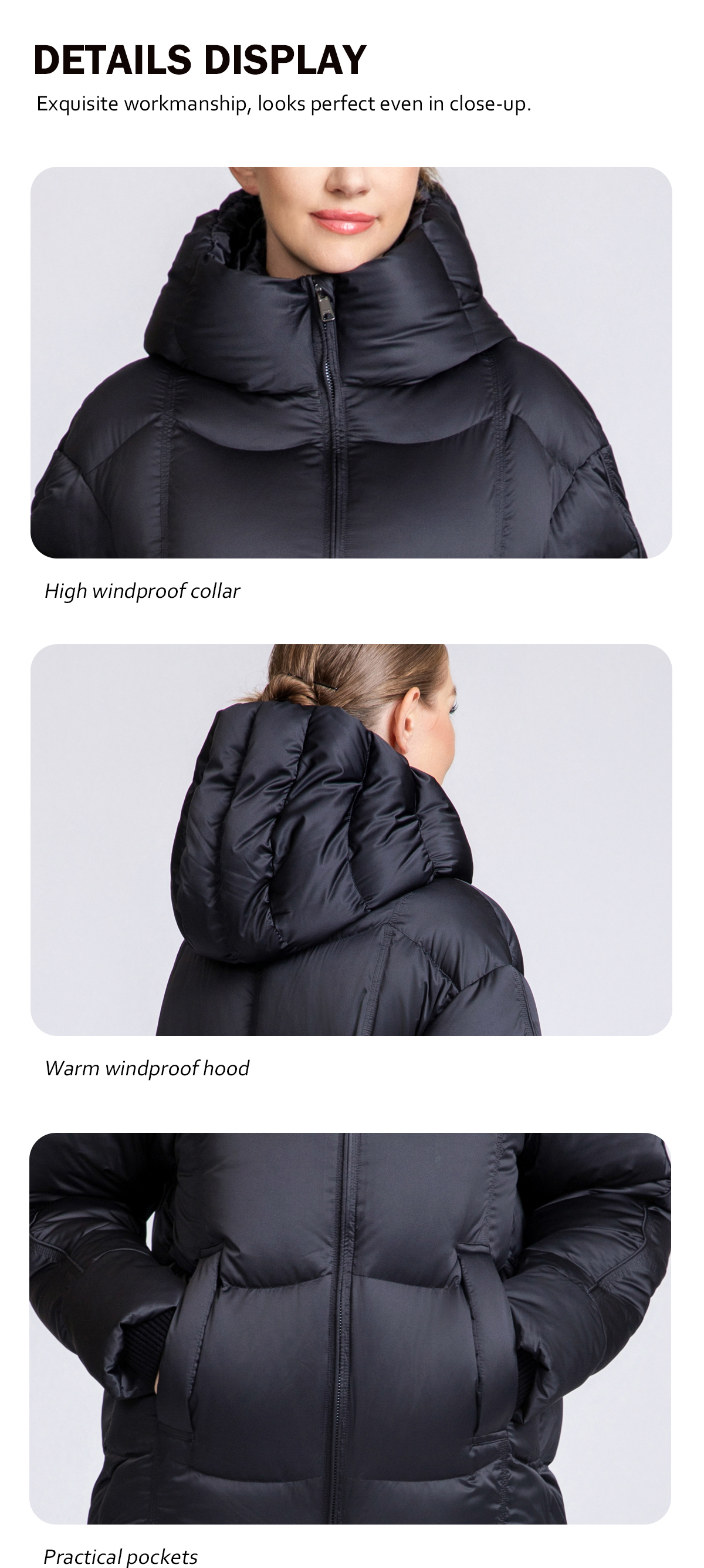 Women's Mid-Length Box Quilted 90% Duck Down Hooded Jacket