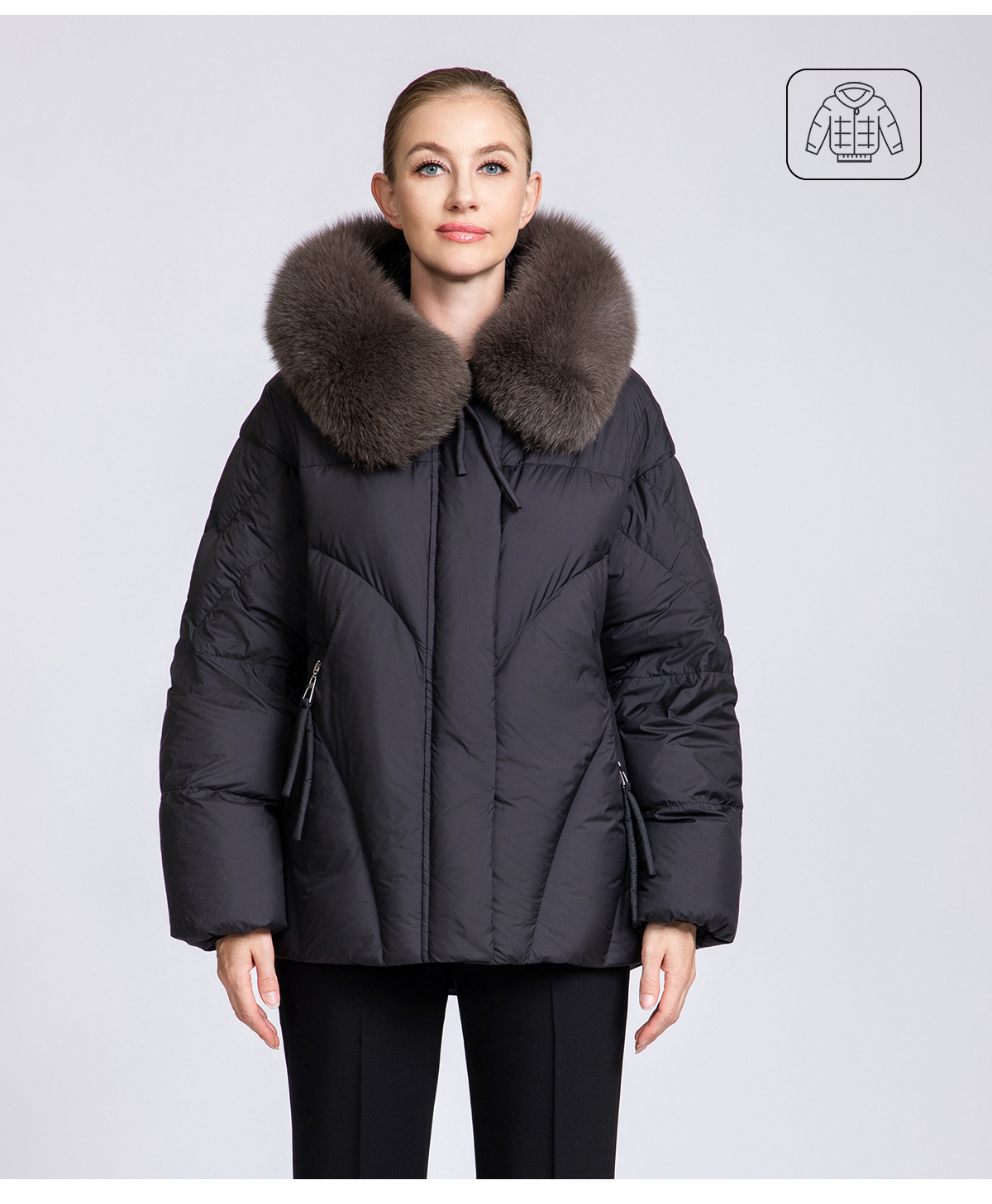 Women's Short Hooded 90% Duck Down Jacket with Fur Collar