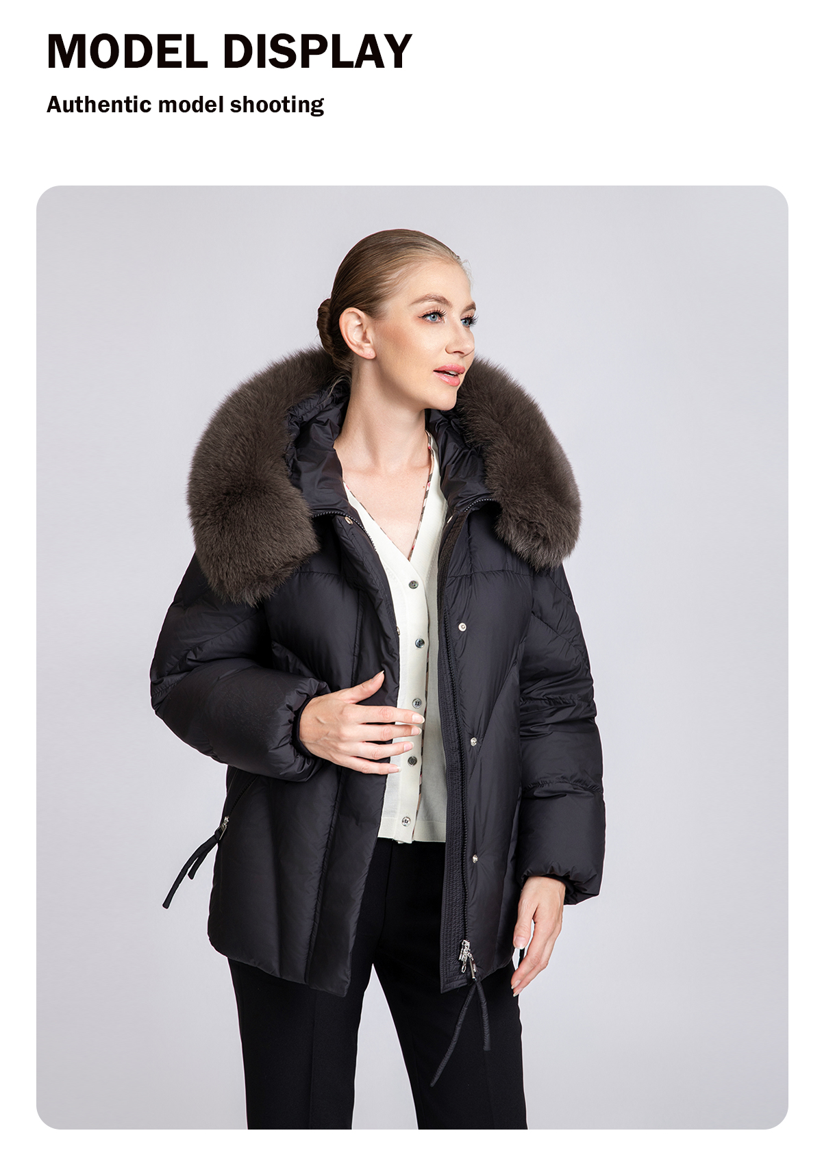 Women's Short Hooded 90% Duck Down Jacket with Fur Collar