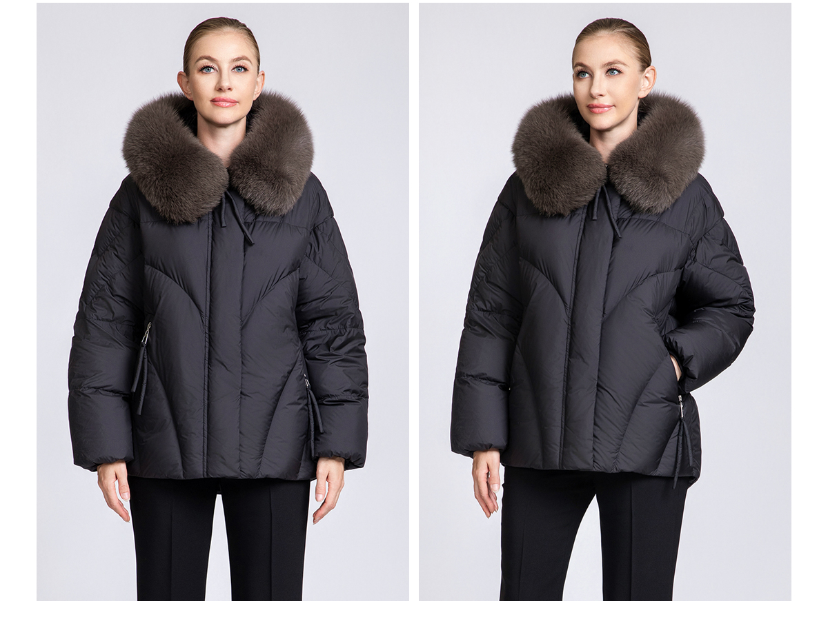 Women's Short Hooded 90% Duck Down Jacket with Fur Collar