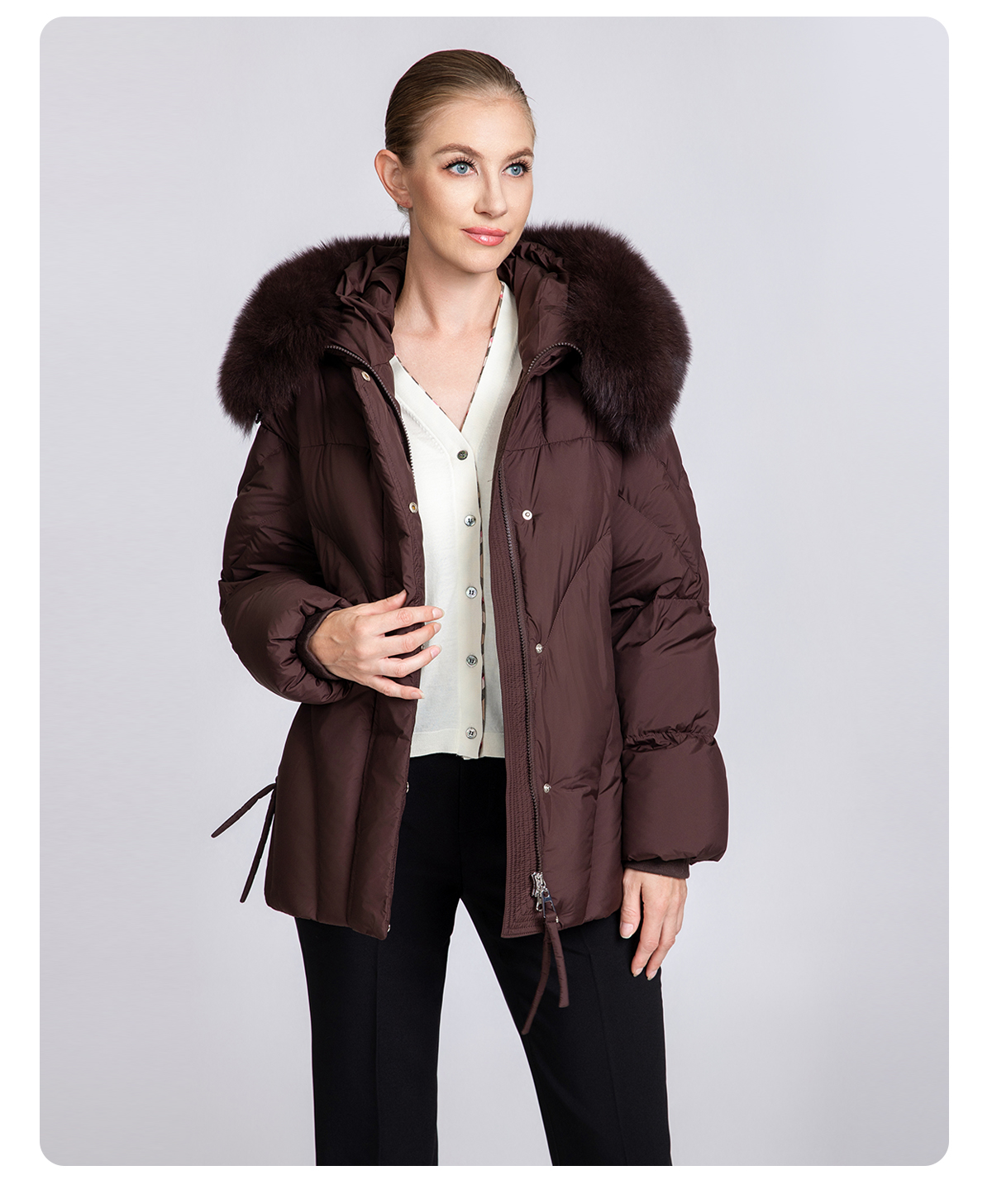Women's Short Hooded 90% Duck Down Jacket with Fur Collar