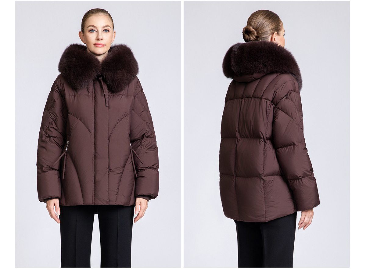 Women's Short Hooded 90% Duck Down Jacket with Fur Collar