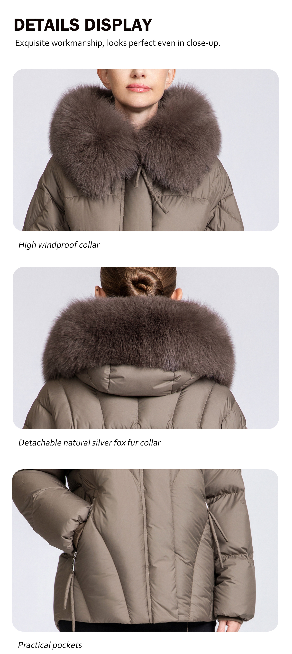 Women's Short Hooded 90% Duck Down Jacket with Fur Collar