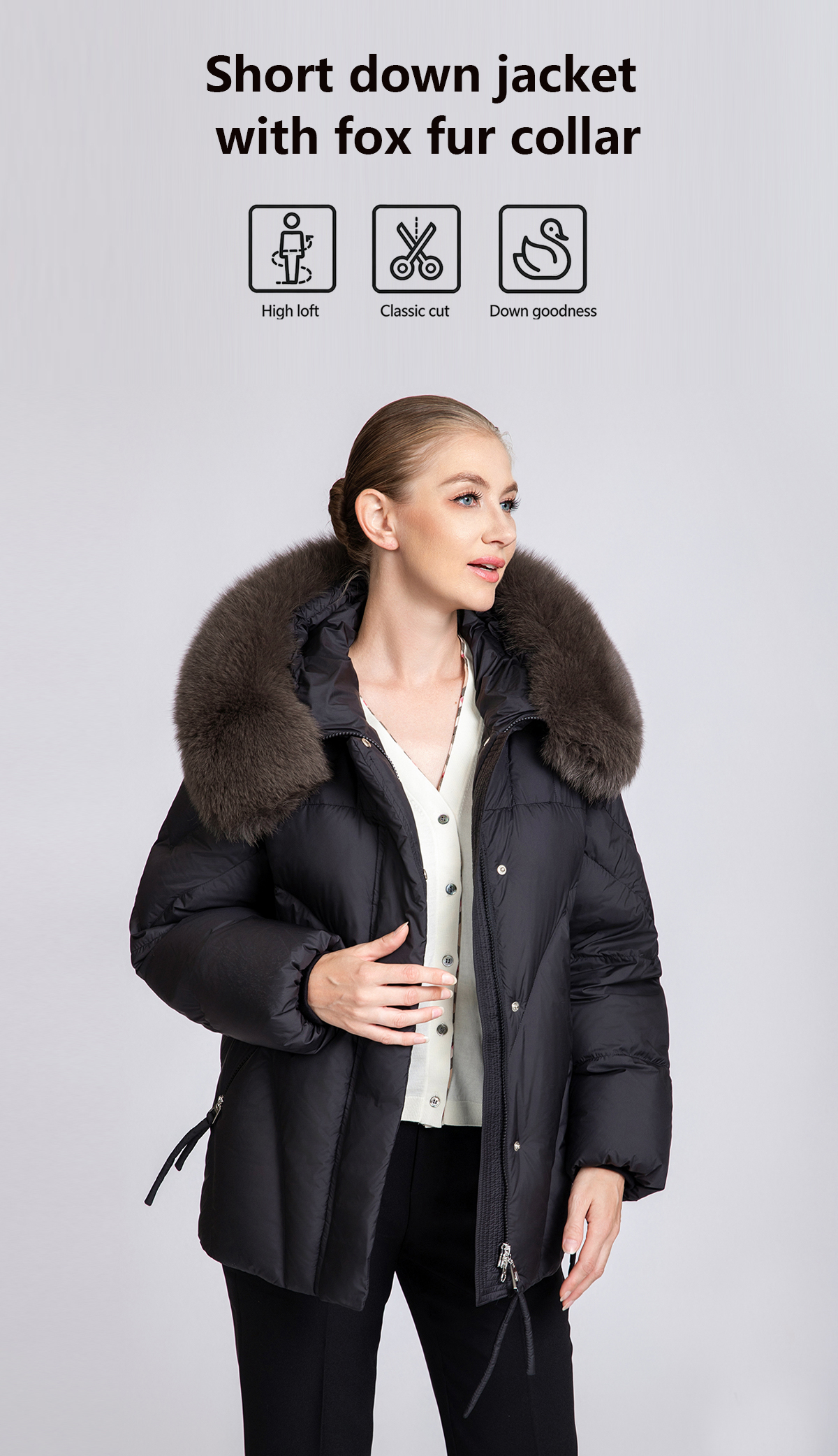 Women's Short Hooded 90% Duck Down Jacket with Fur Collar