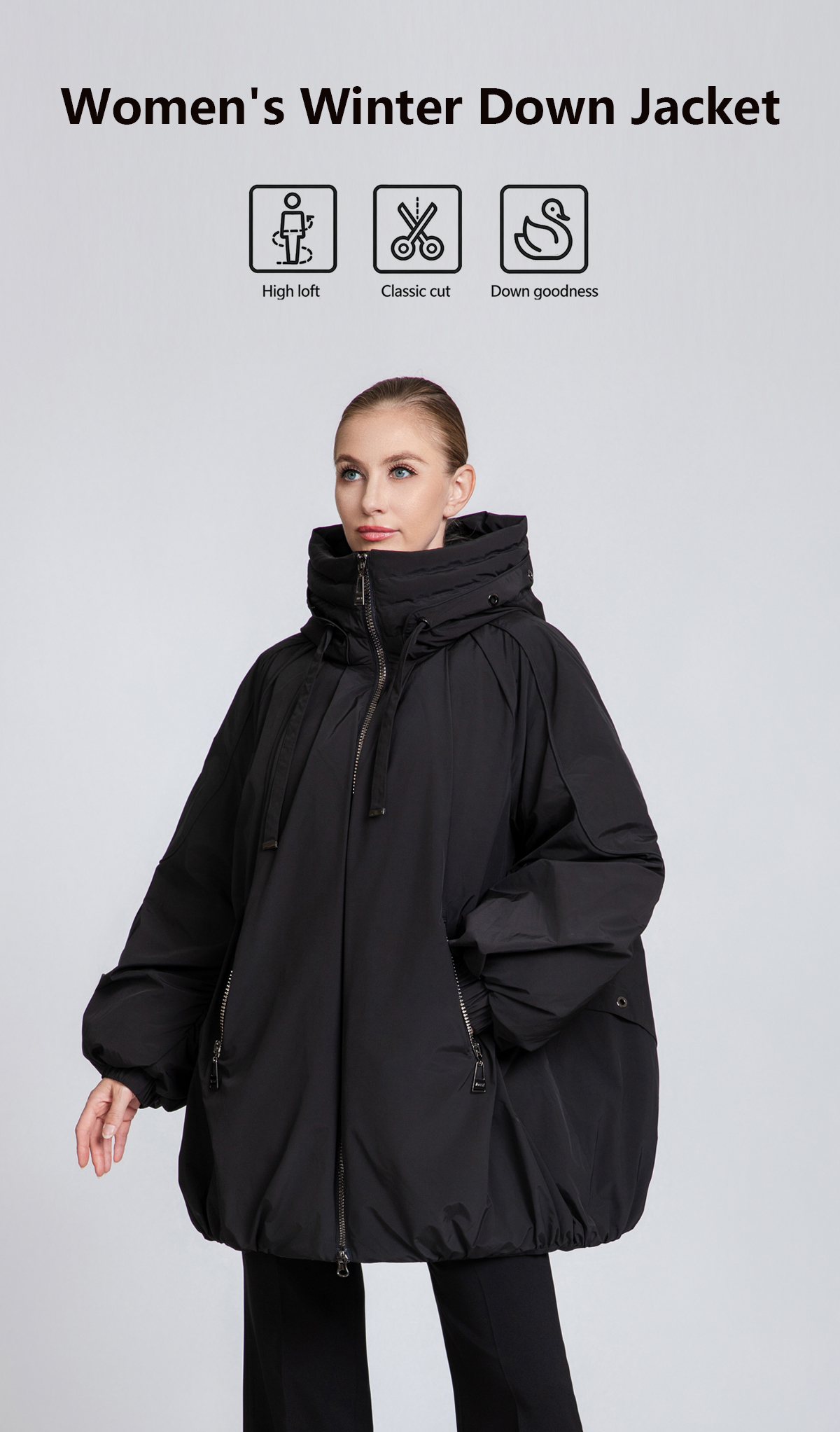 Women's Oversized Hooded 90% Duck Down Jacket – Modern Loose Fit
