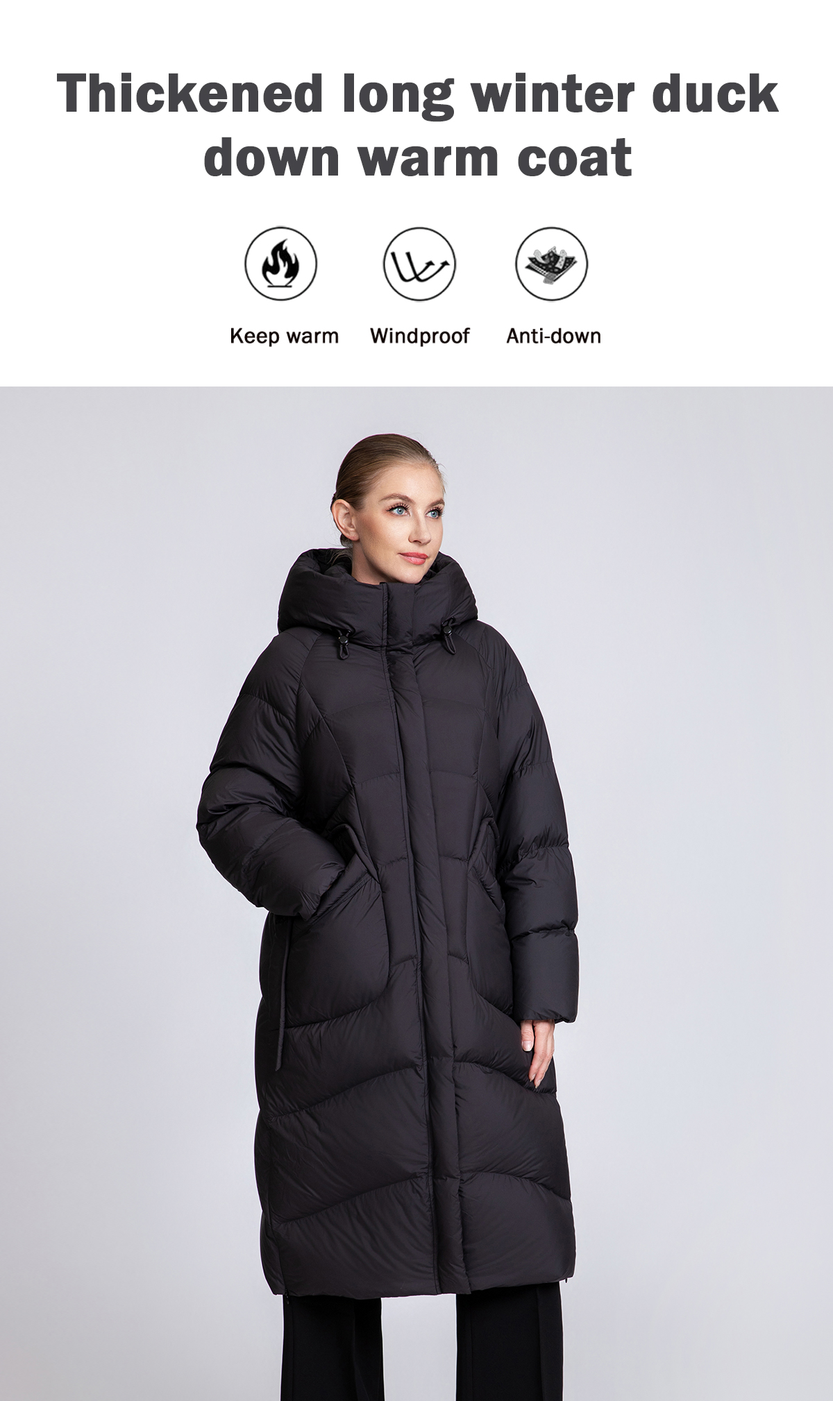 Women's Premium Long Thickened Hooded 90% Duck Down Jacket