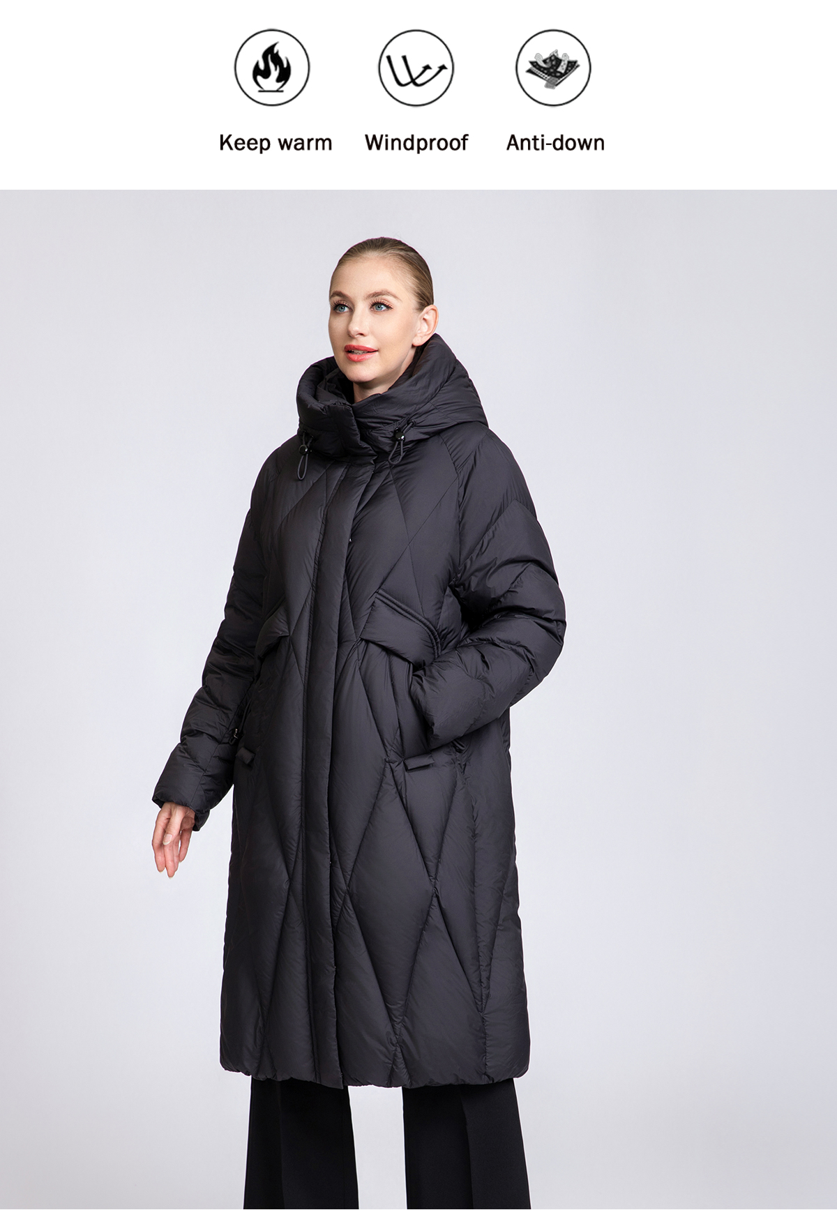 Winter knee-length thickened down coat