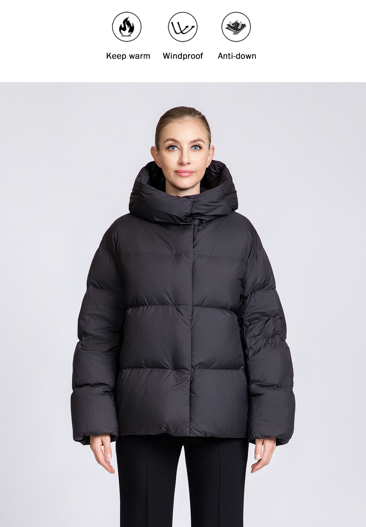 Women's Minimalist Short Hooded 90% Duck Down Jacket for Women