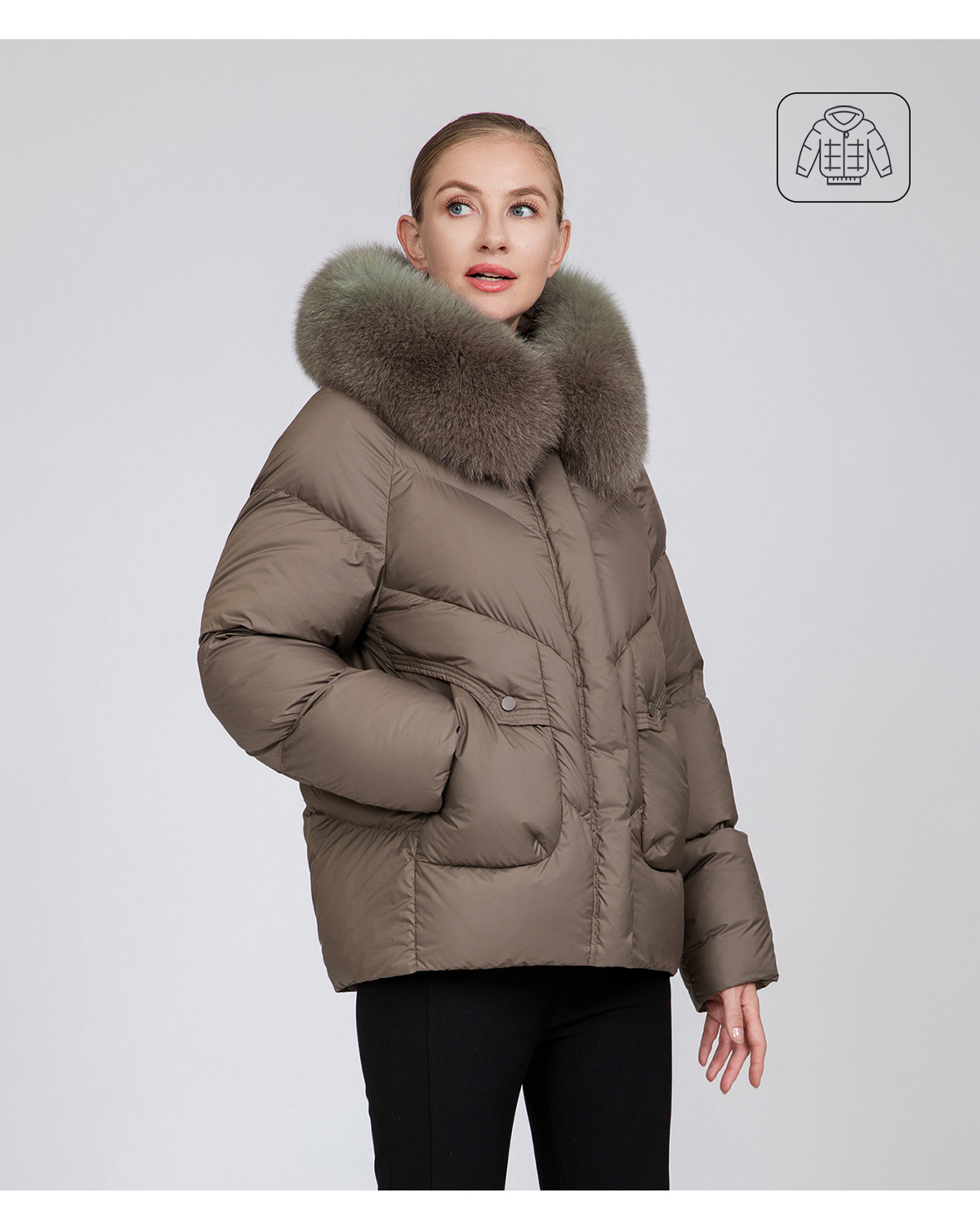 Women's Warm Short Fox Fur Collar Down Jacket