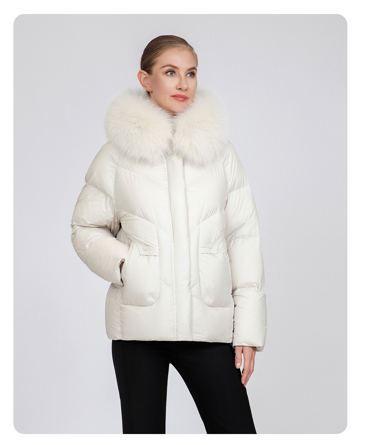 Women's Warm Short Fox Fur Collar Down Jacket