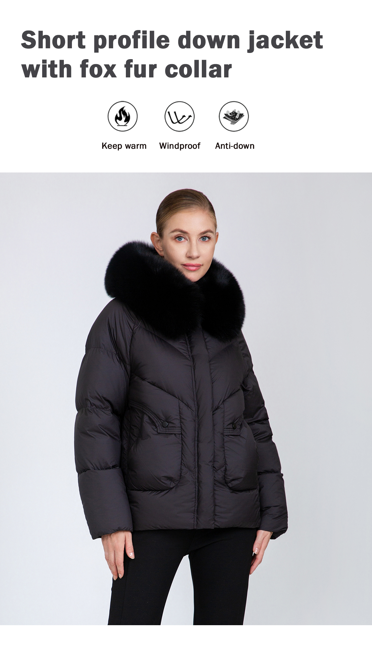 Women's Warm Short Fox Fur Collar Down Jacket