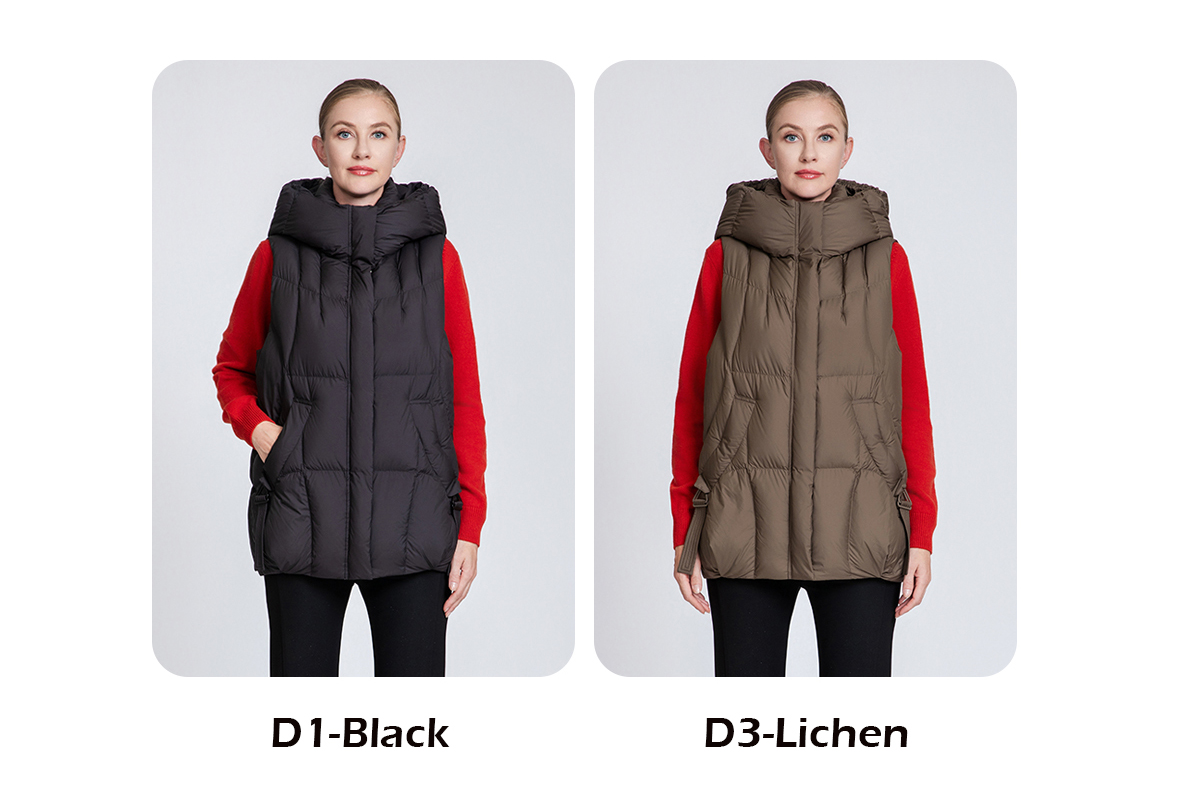 Women's thickened hooded down vest.