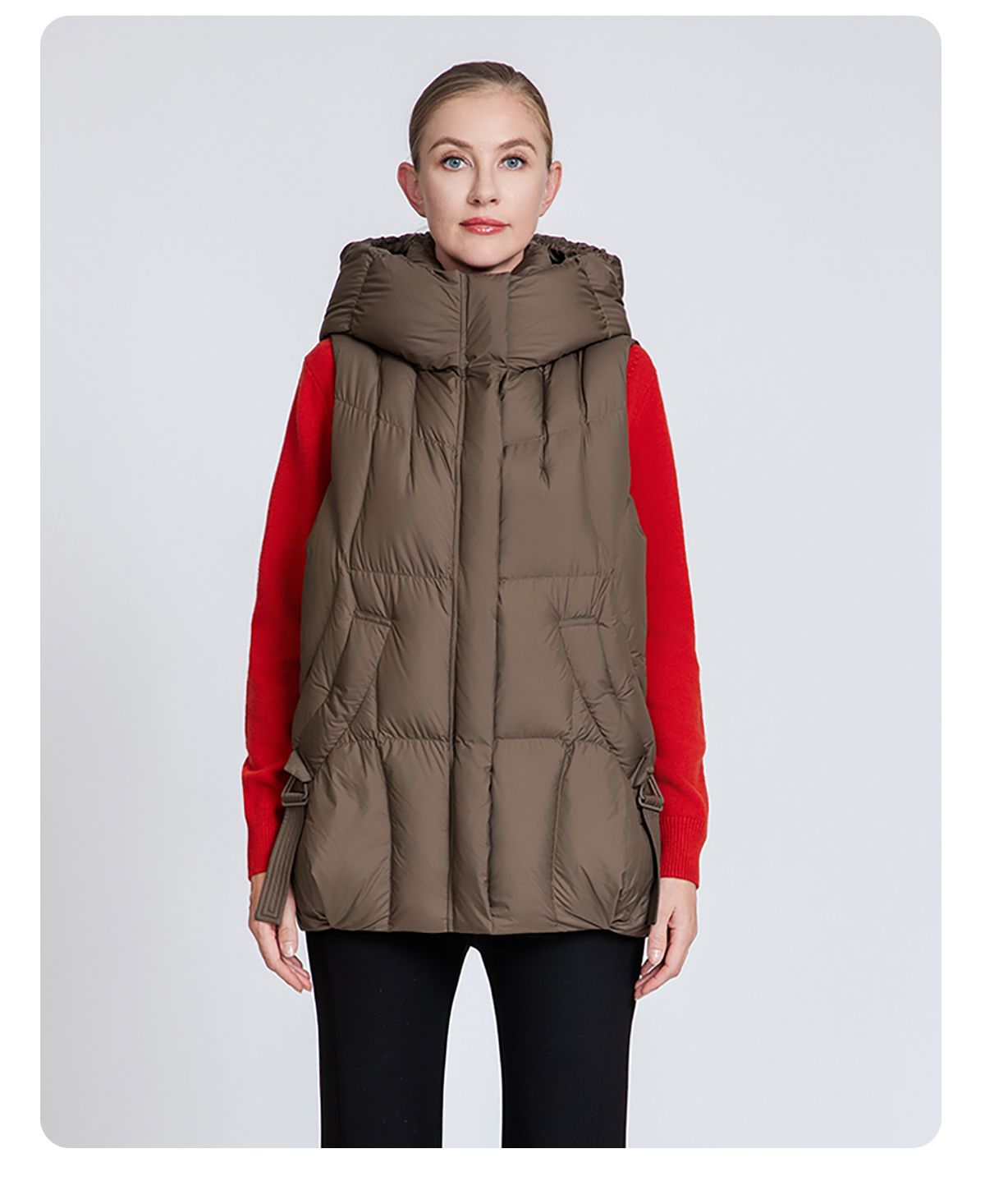 Women's thickened hooded down vest.