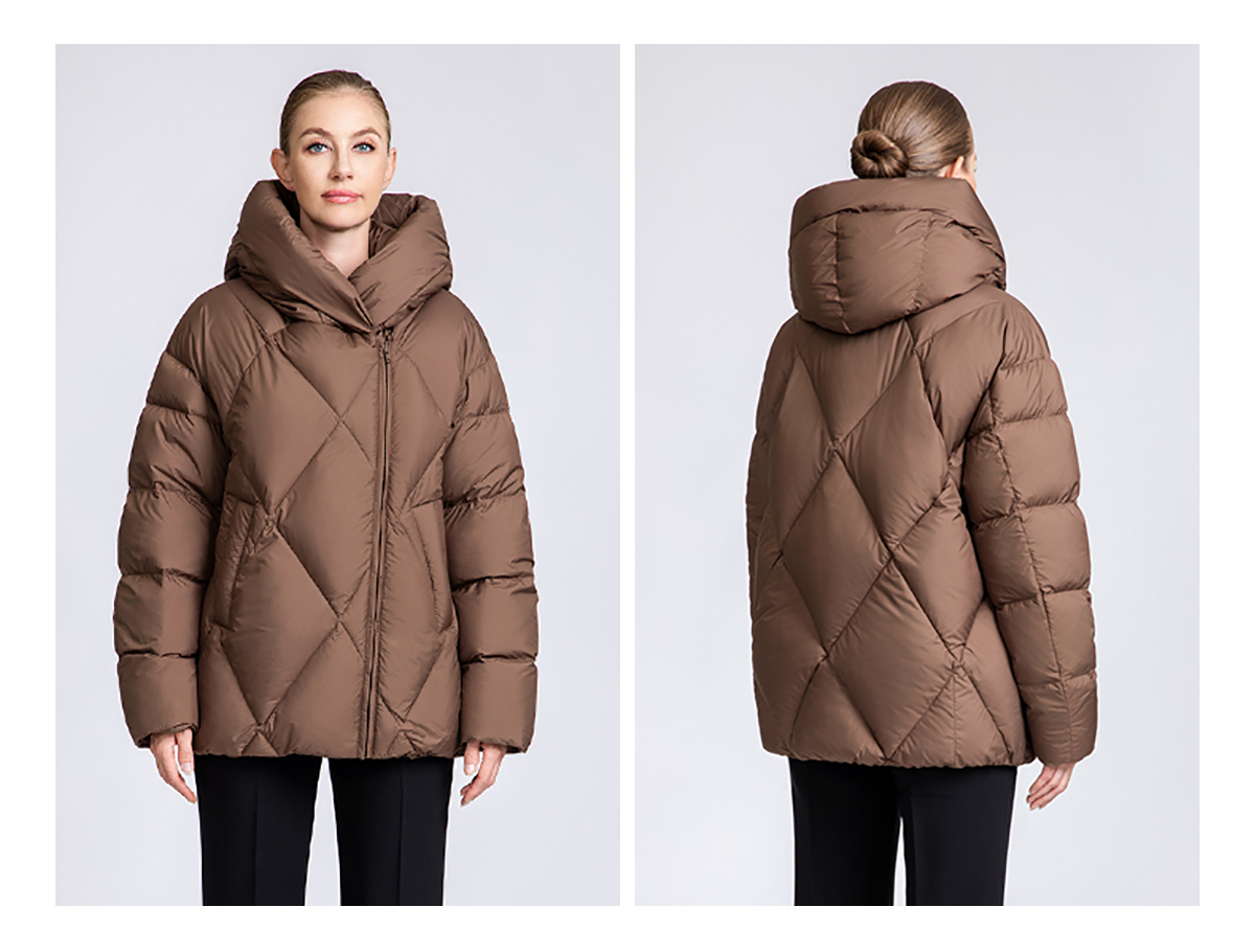 Women's thickened short hooded down jacket.