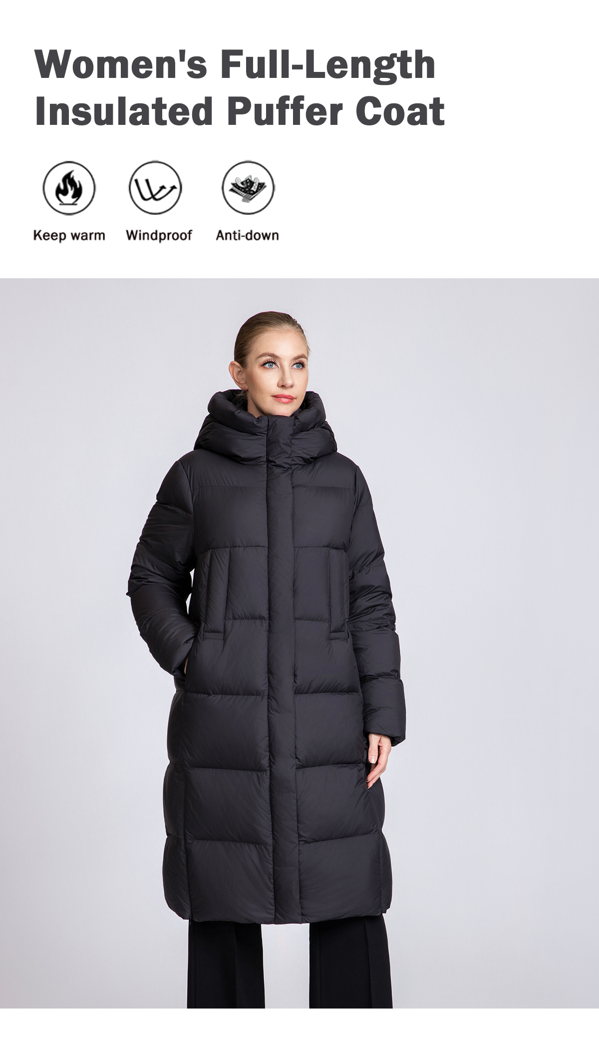 Women's long hooded thickened down jacket