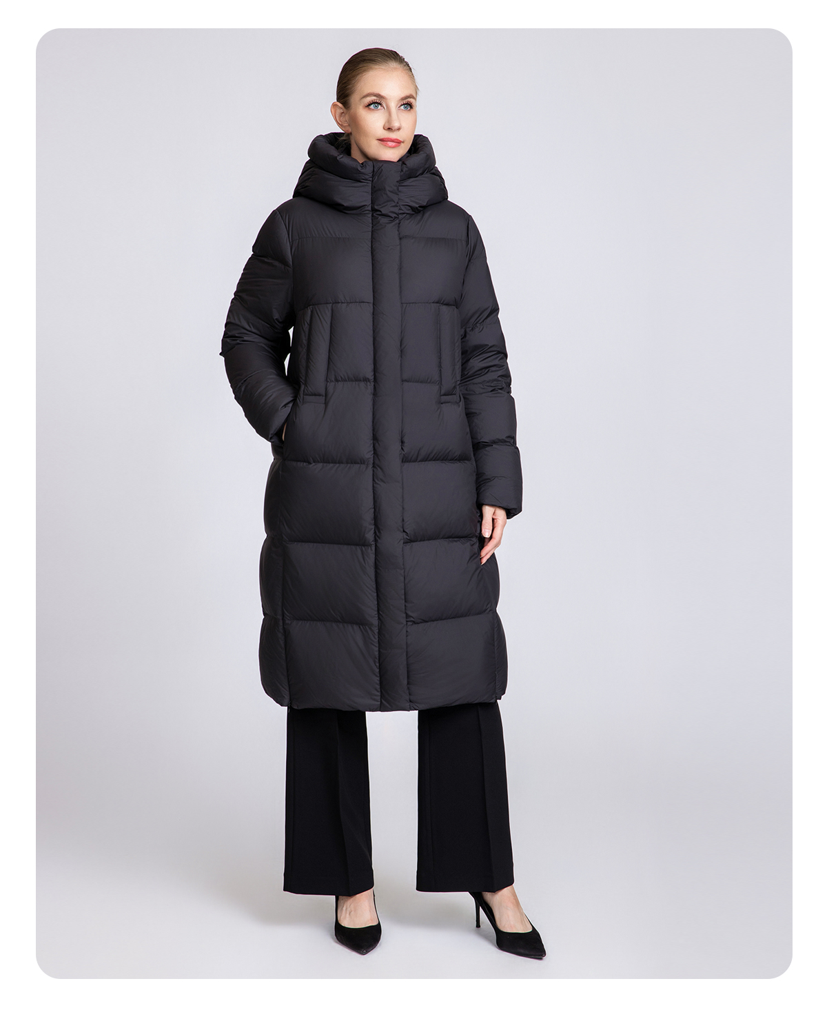 Women's long hooded thickened down jacket