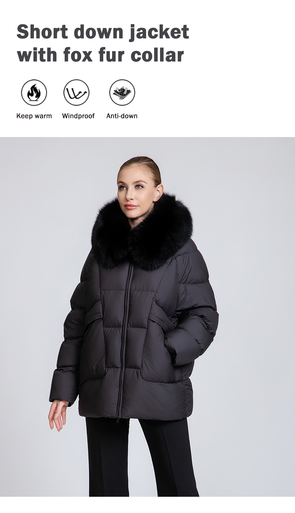 Short down jacketwith fox fur collar