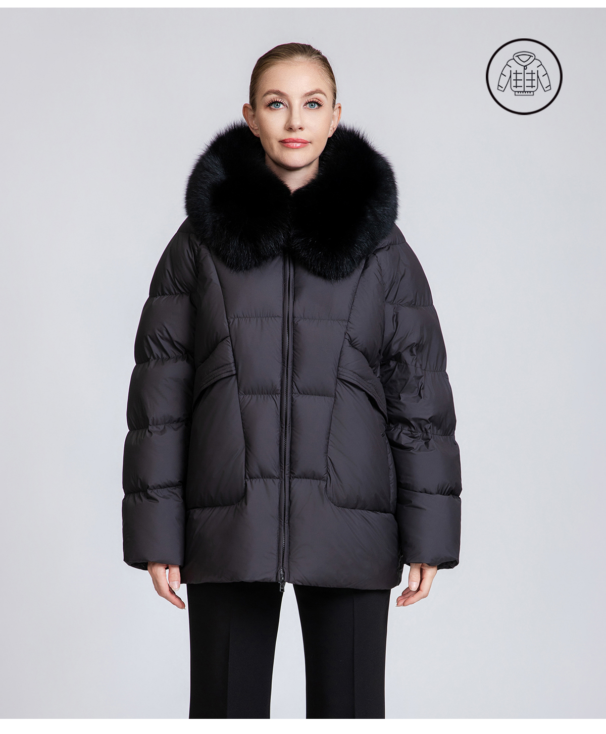 Short down jacketwith fox fur collar