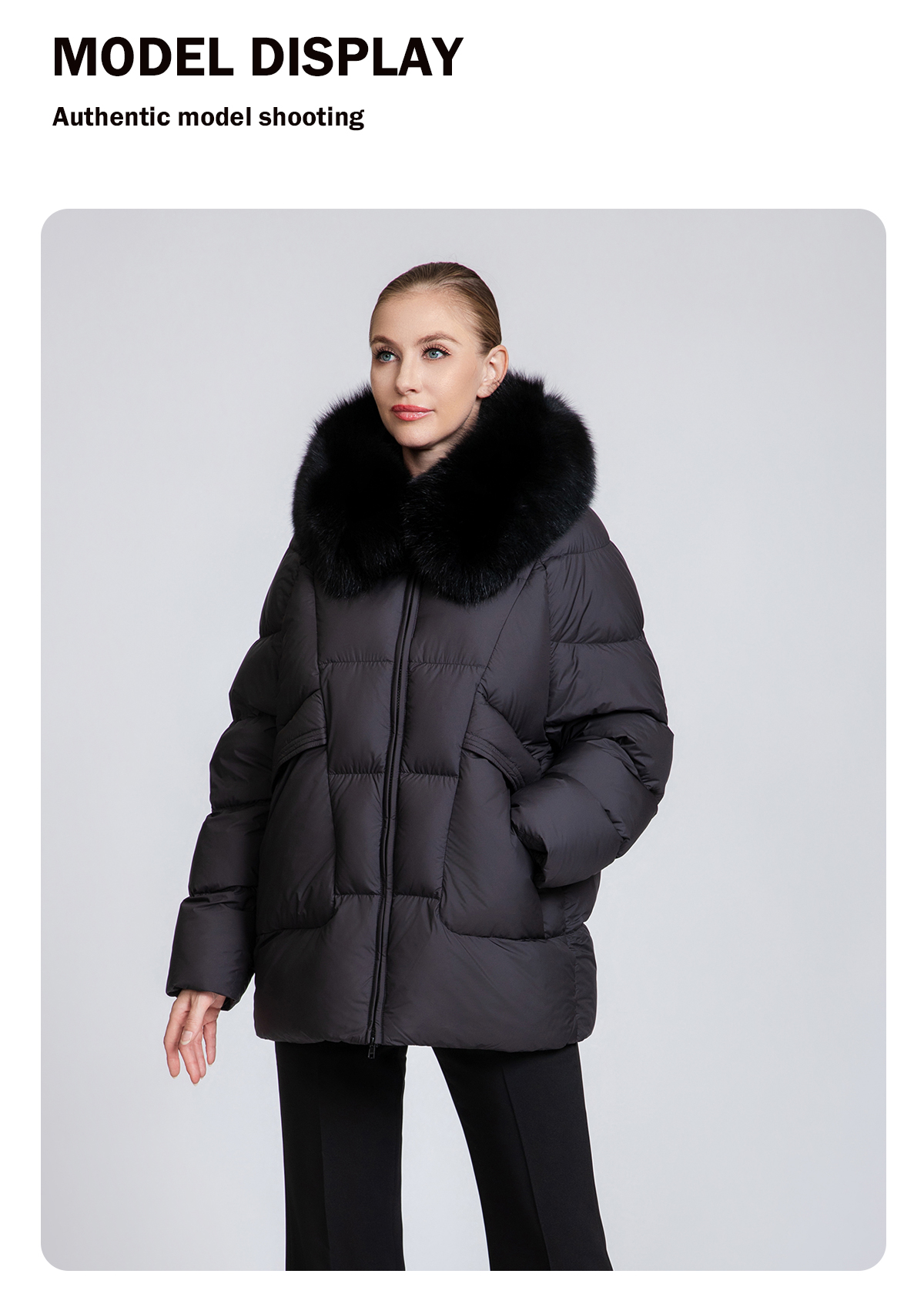 Short down jacketwith fox fur collar